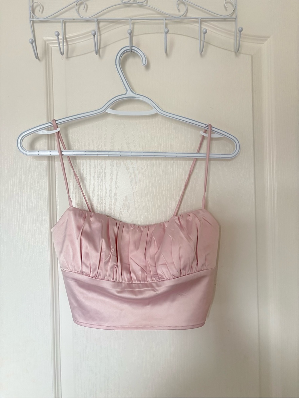 Princess Polly Blush Pink Satin Ruched Crop Camisole